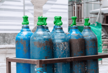 Propane cylinders are safely stored at a worksite