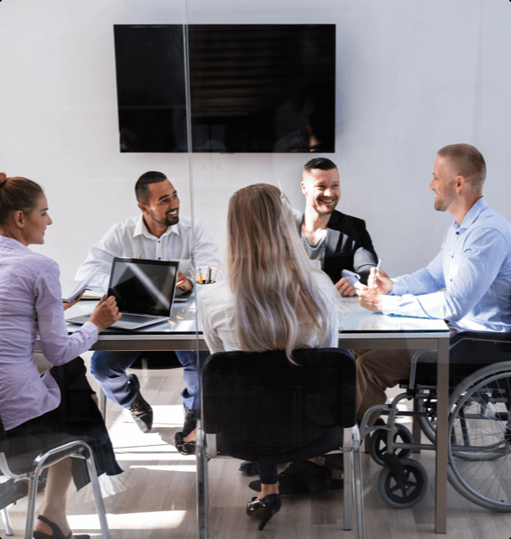 Employees during a disability management session